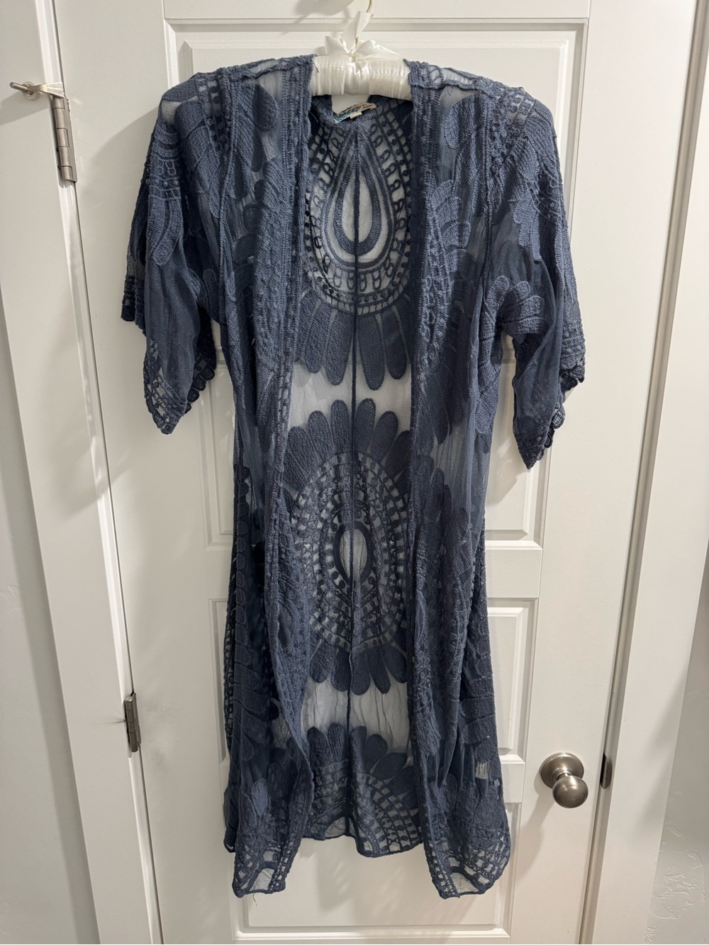 Rebellion Navy Sheer Crochet Kimono Tunic